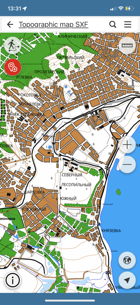 CoGIS Mobile - Detailed topographic map view within the CoGIS Mobile app interface