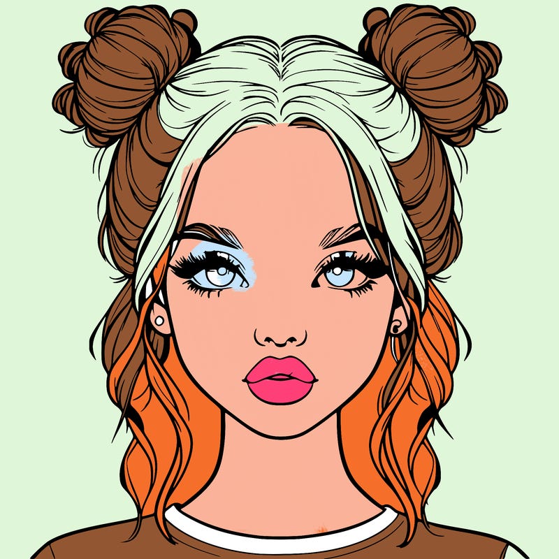 realistic girl with two buns in hair and lips