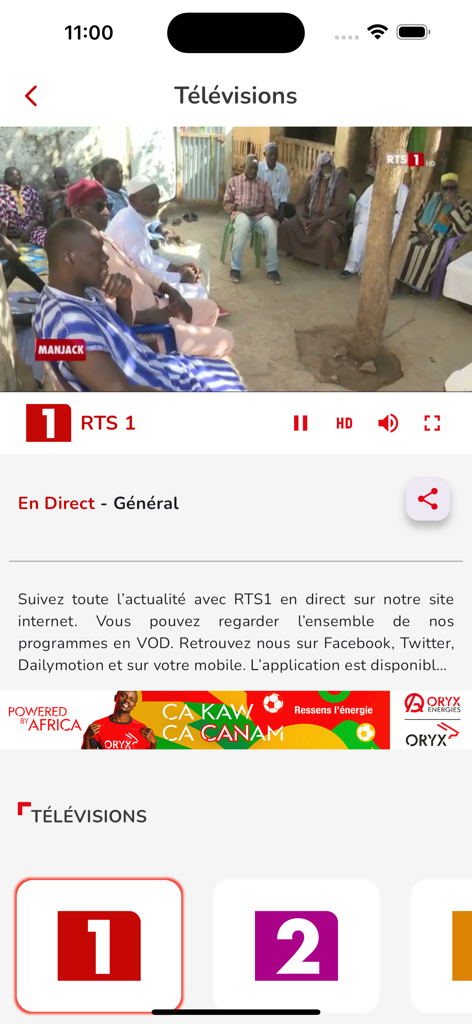 Live broadcast of RTS 1 on the RTS L Officiel mobile application showing cultural programming