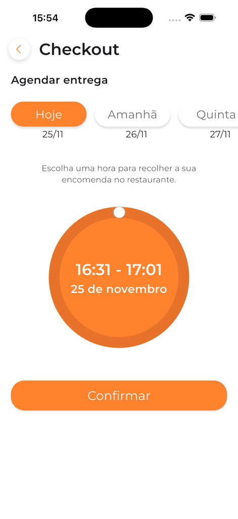 Xicos - Checkout screen of the Xicos food delivery app showing options to schedule a delivery time