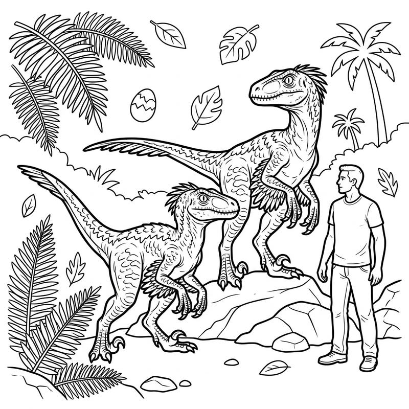 Unleash your inner paleontologist with this exciting coloring page, perfect for curious kids! Discover just how big Velociraptors were as you bring this prehistoric scene to life.