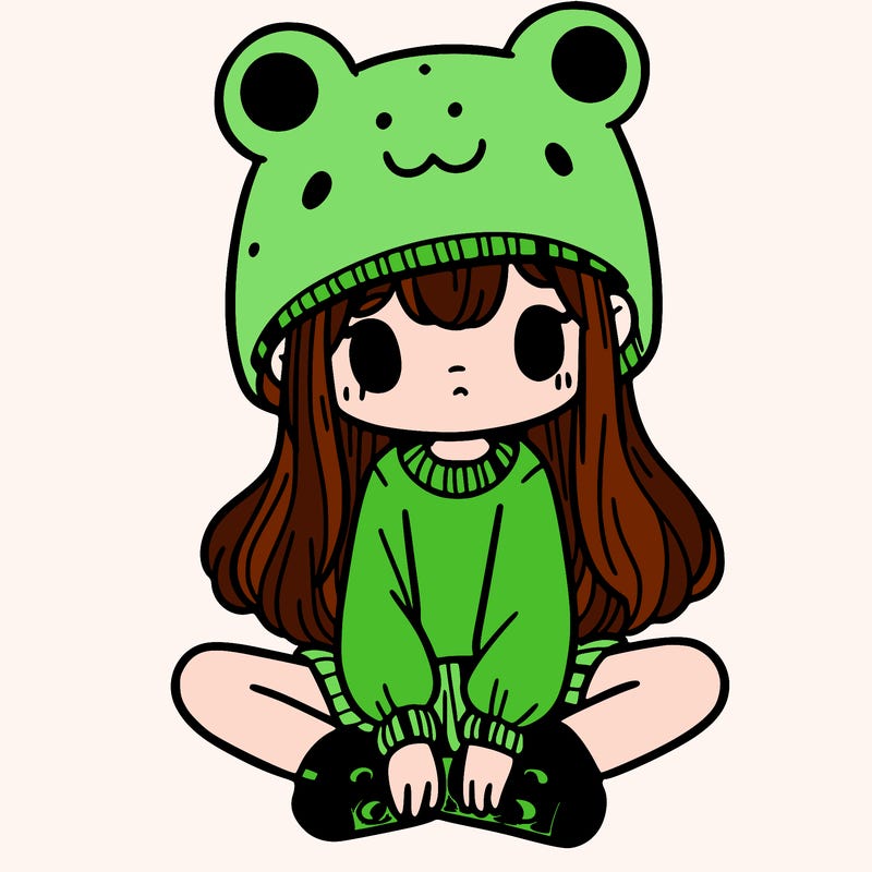 a girl wearing a frog hat and some frog socks