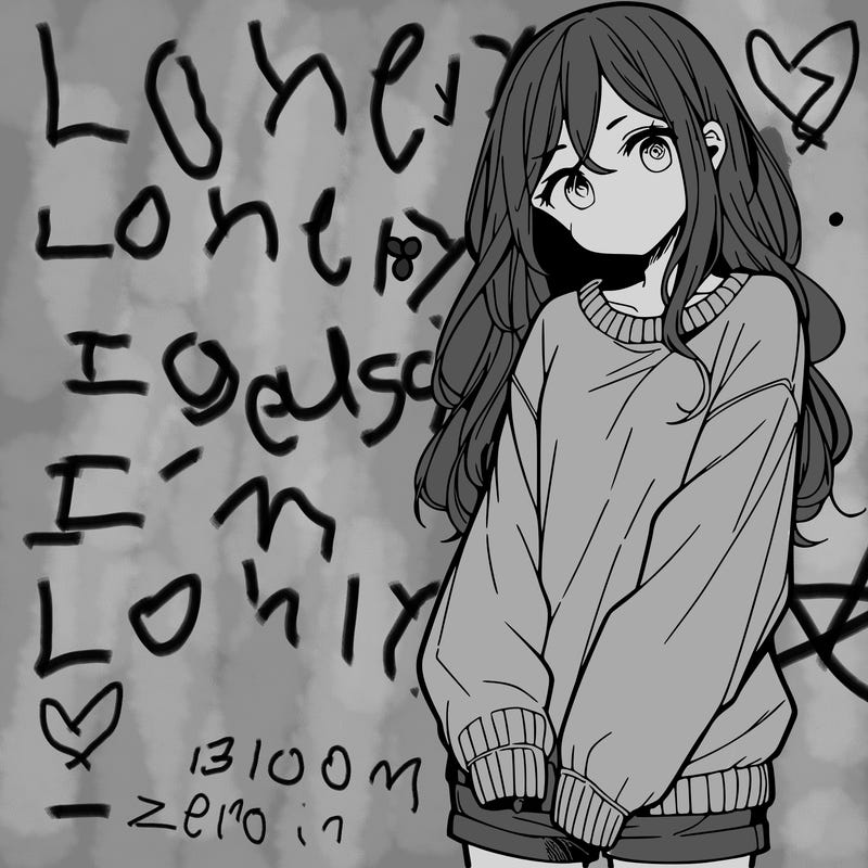 manga teen girl  in a sweater and baggy pants