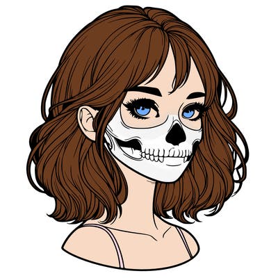 realistic girl with skull