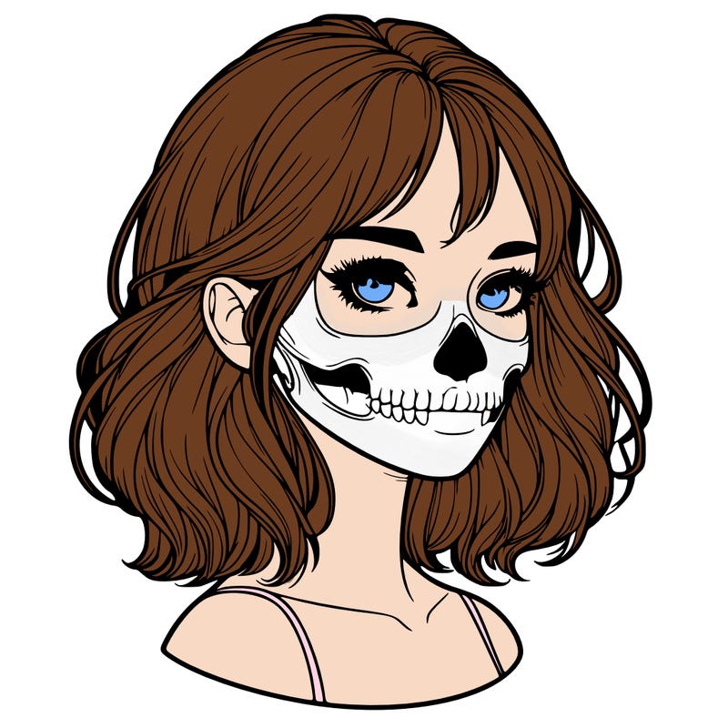 realistic girl with skull