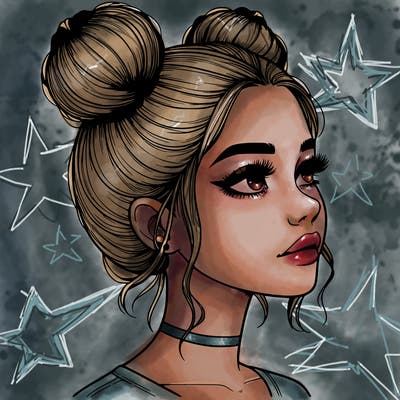 realistic girl with buns on the top of her head