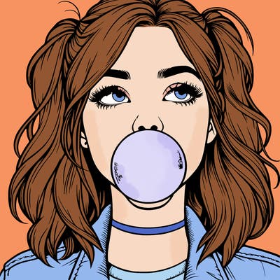 realististic girl blowing bubble -gum