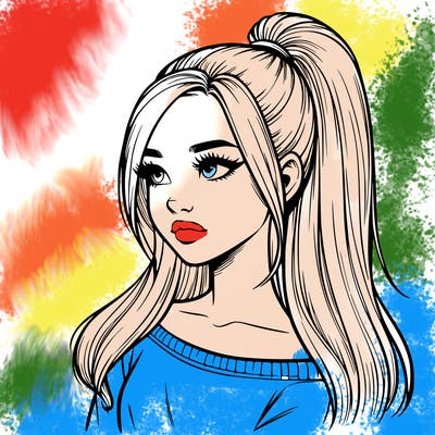 realistic girl with a high ponytail