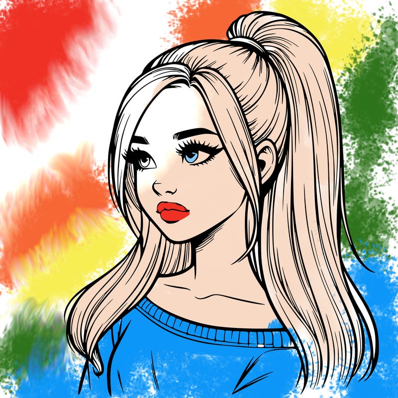 realistic girl with a high ponytail