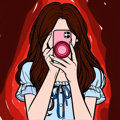 a realistic girl holding her phone taking pictures