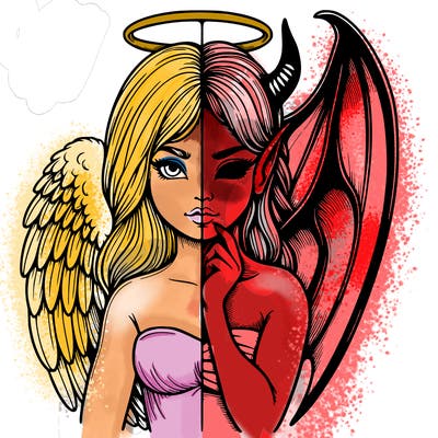 realistic angel half demon