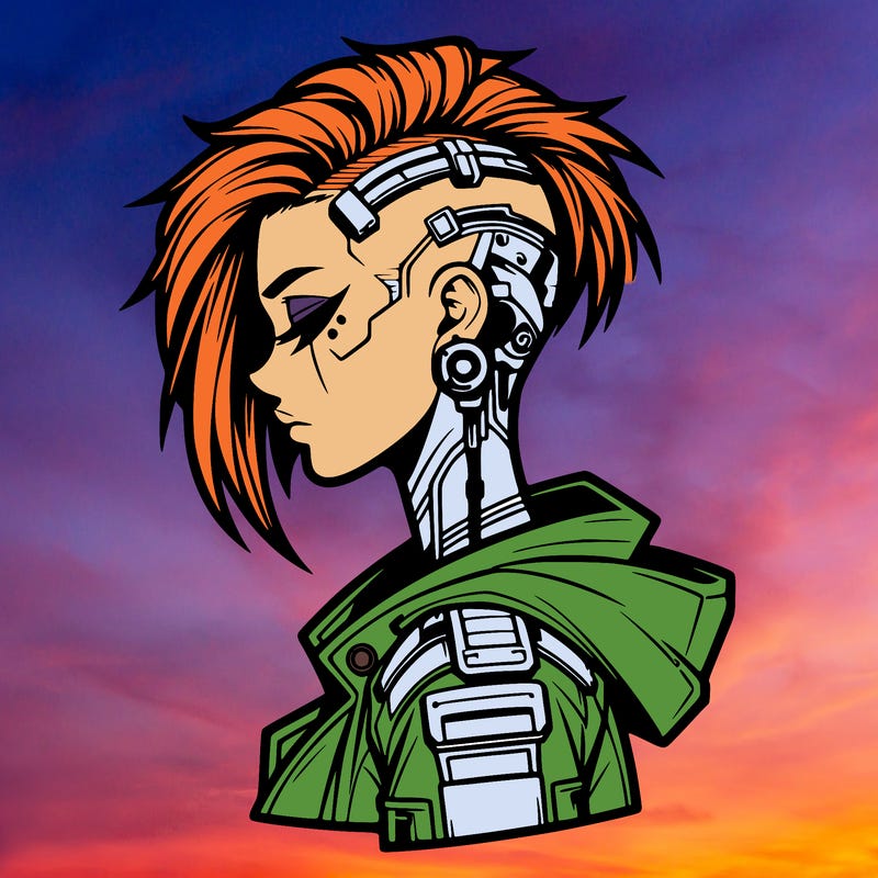 cyber-punk girl with sidecut hair