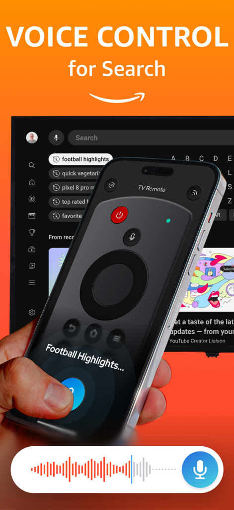 Firestick・Remote Fire TV Stick - テレビでコンテンツを見つけるためにiPhoneで使用されているFirestickリモートアプリの音声検索機能