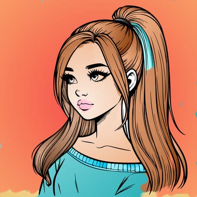 realistic girl with a high ponytail