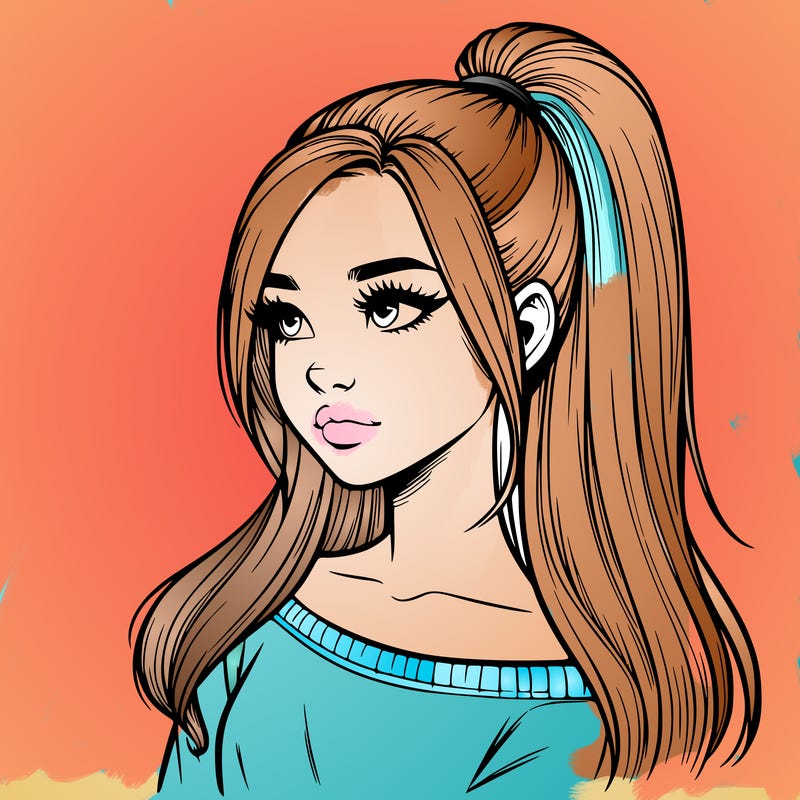 realistic girl with a high ponytail