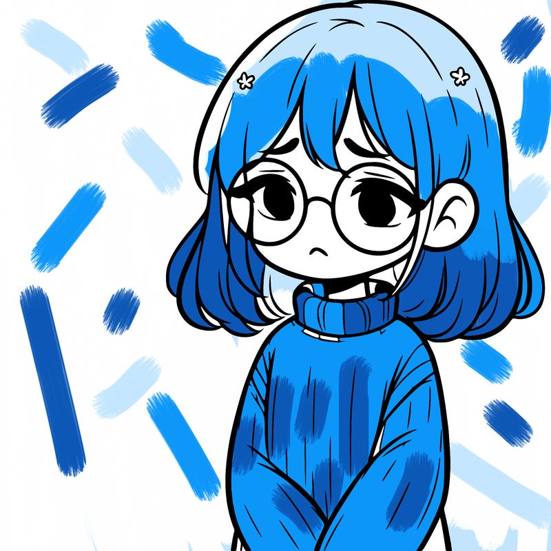 sad girl with glasses in a sweater