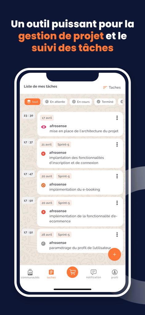 Lama x - Interface of the Lama x app showing project management and task tracking features.