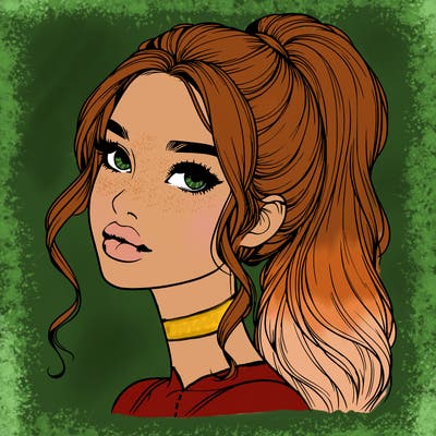 realistic girl with a ponytail on her hair and lips