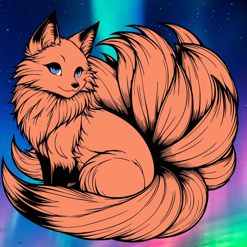 realistic detailed 9 tailed anime fox