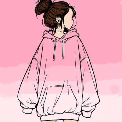 realistic girl with a oversized sweatshirt on and a bun