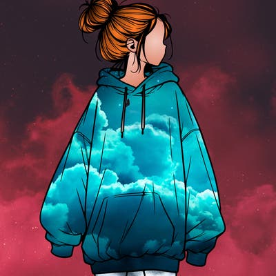 realistic girl with a oversized sweatshirt on and a bun