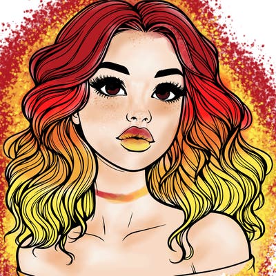 realistic girl with wavy hair and lips