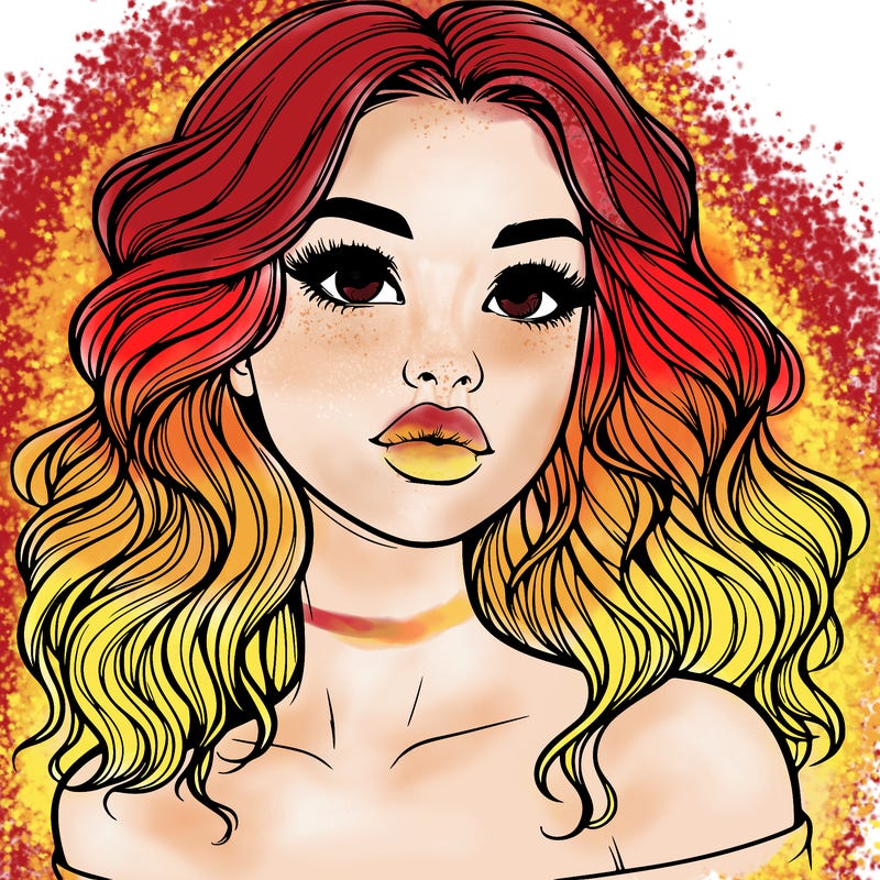 realistic girl with wavy hair and lips