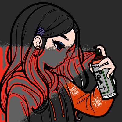 a realistic girl spray painting