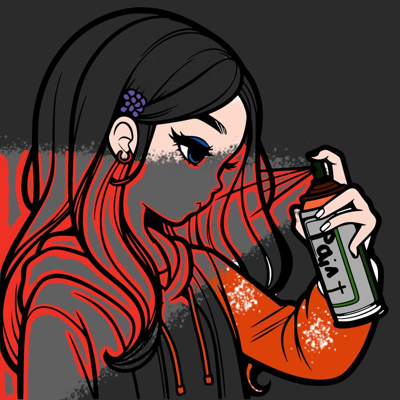 a realistic girl spray painting