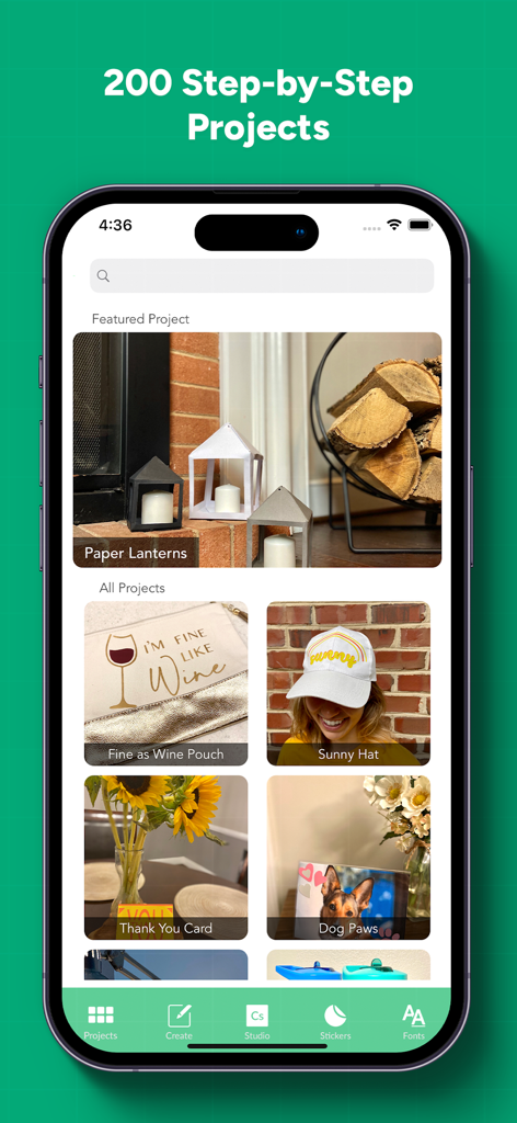 Design Creator Space - Design Creator Space app interface showing various DIY craft projects and step by step guides.