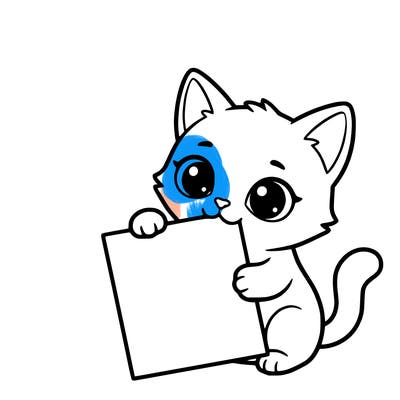 a small cat with a blank sheet of paper in its hand. the cat is sooooooo cute!