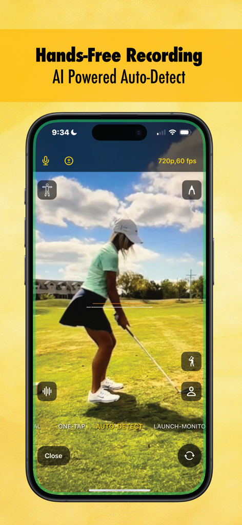 Onform: Video Analysis App - Onform app demonstrating AI powered auto detect for hands free golf swing recording