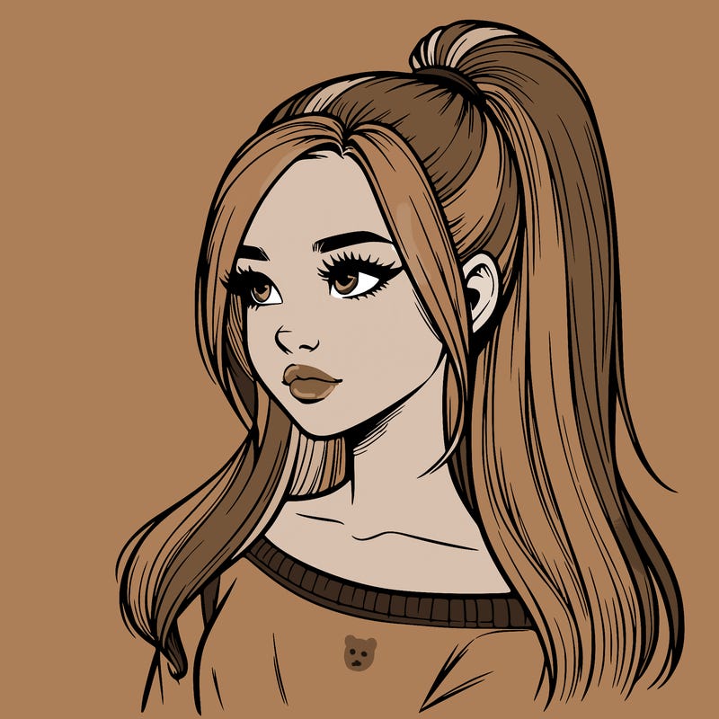 realistic girl with a high ponytail