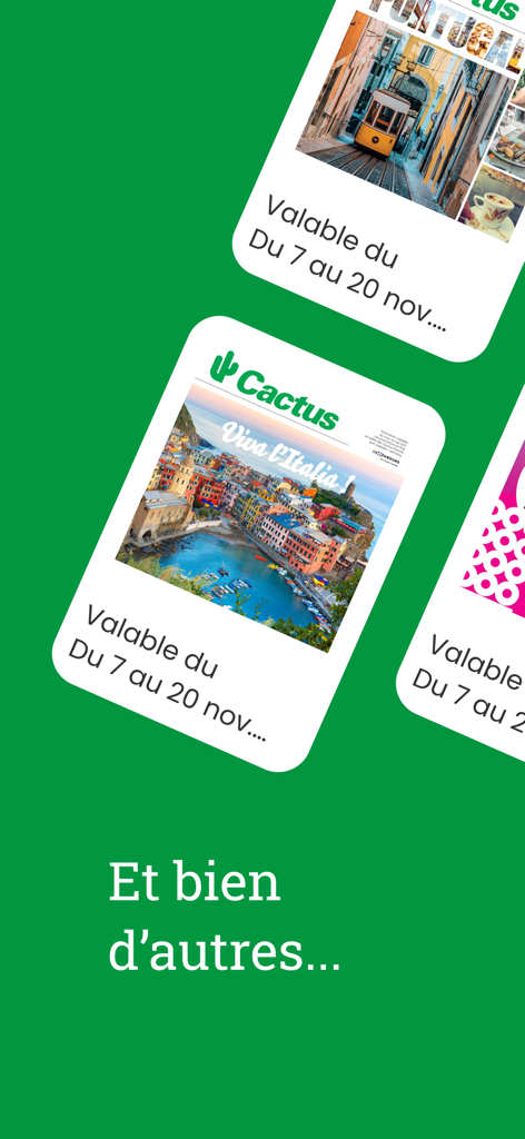 Cactus - Cactus mobile app interface showcasing various promotional brochures and weekly special offers.