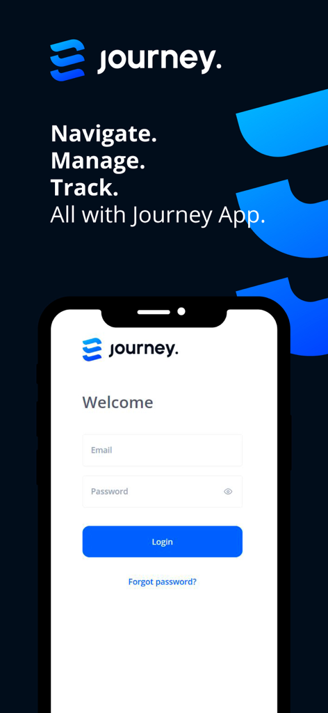 Journey tracks - Journey tracks app login screen showing email and password input fields