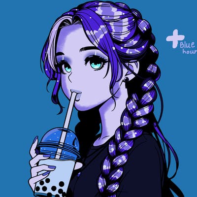 realistic girl with braided hair drinking boba