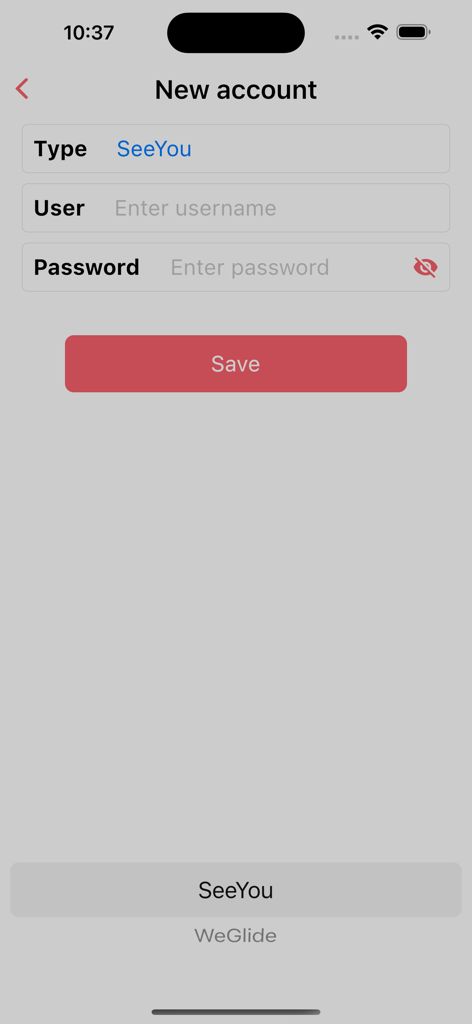 Tela de nova conta no FLARM Hub para integração com SeeYou e WeGlide