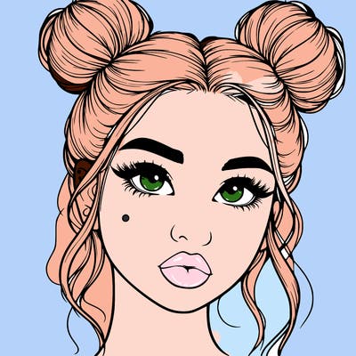 realistic girl with two buns on her hair and lips