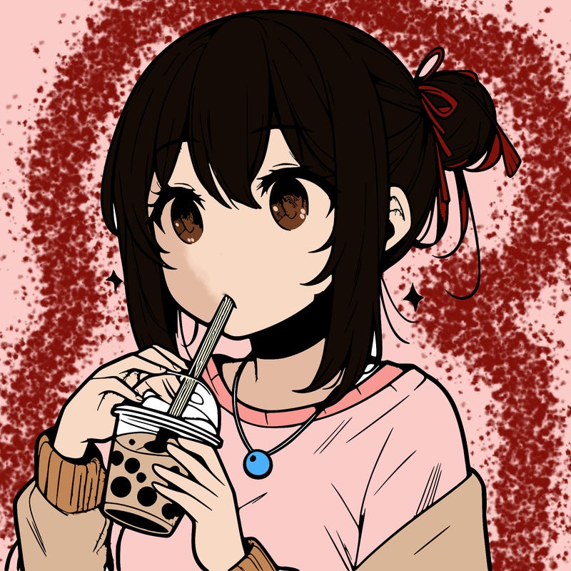 manga character drinking boba