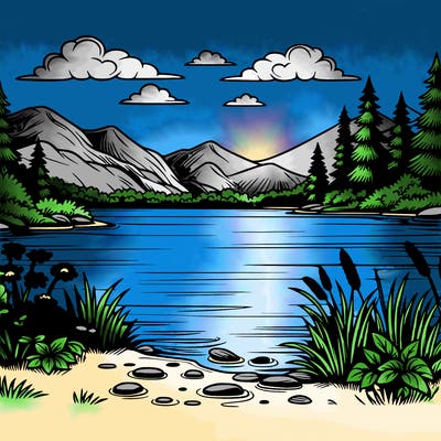 realistic lake scenery