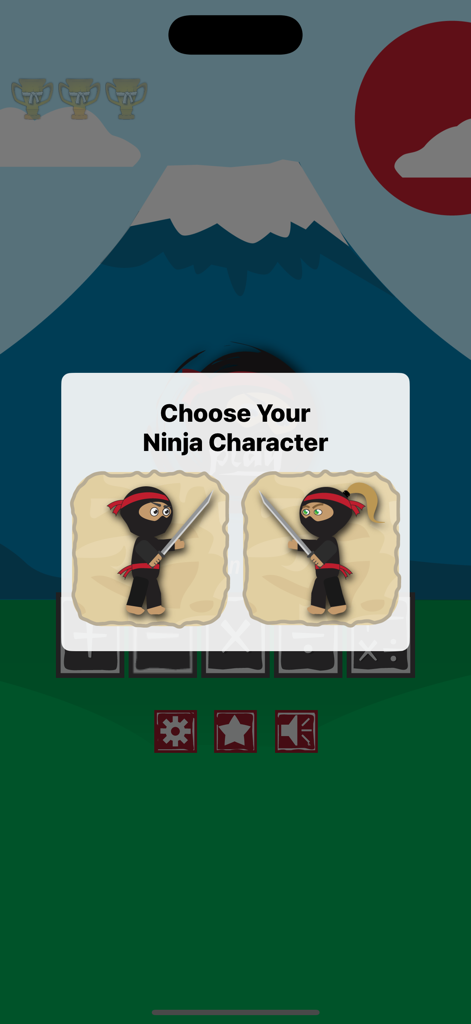 Math Facts Ninja - Math Games - The character selection screen in the Math Facts Ninja app featuring two ninja avatars to choose from.