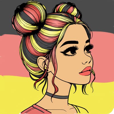 realistic girl with buns on the top of her head