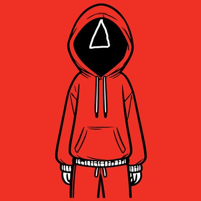 faceless girl in a tracksuit with a hood on and no hair