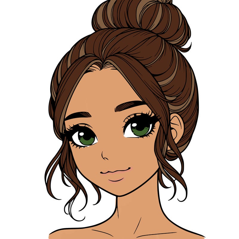 realistic pretty girl with hair in bun