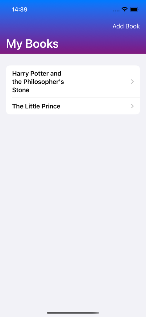 Speed Reading App - Speed Reading Appのライブラリに書籍リストが表示され、追加オプションがあるインターフェース