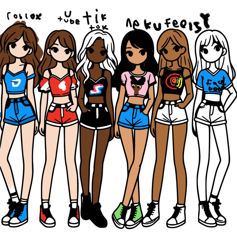 a group of girls wearing crop tops and shorts