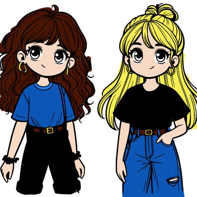 2 girls with jeans and a t shirt