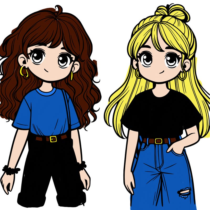 2 girls with jeans and a t shirt