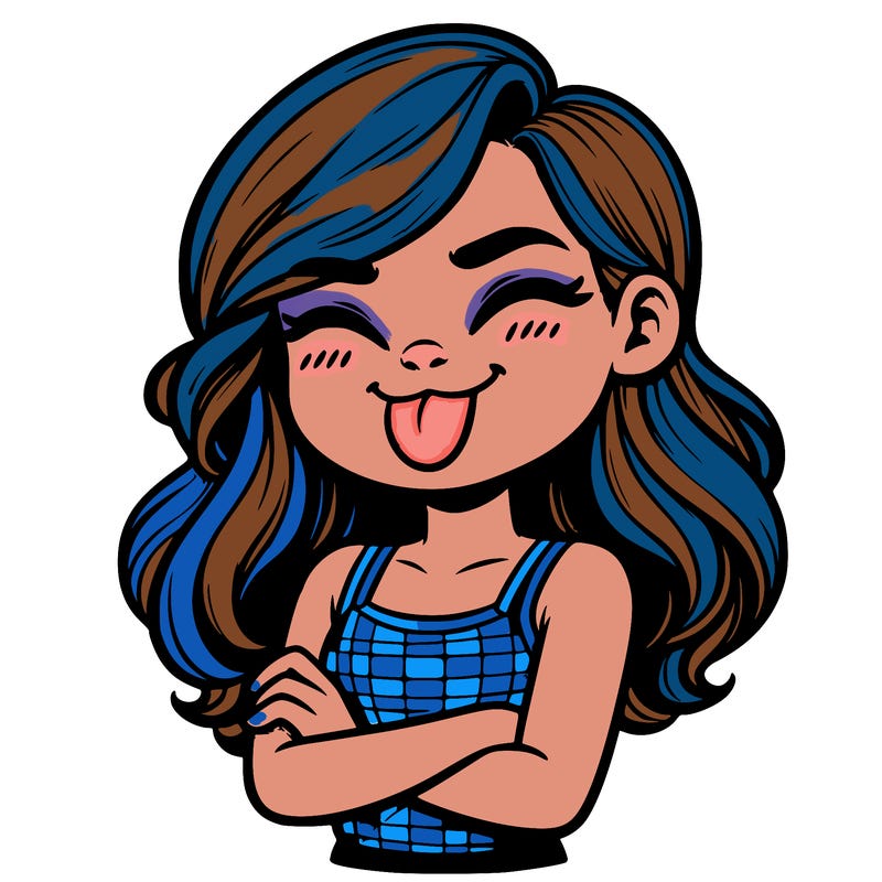 realistic girl crossing her arms and wearing a tank top with her tongue held out she has long hair