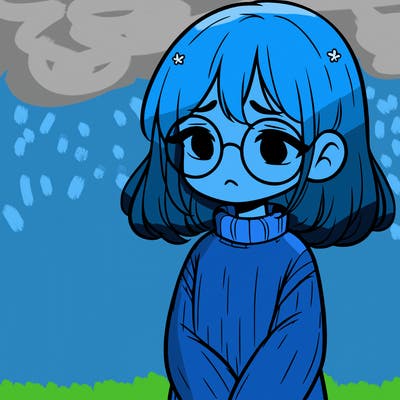 sad girl with glasses in a sweater